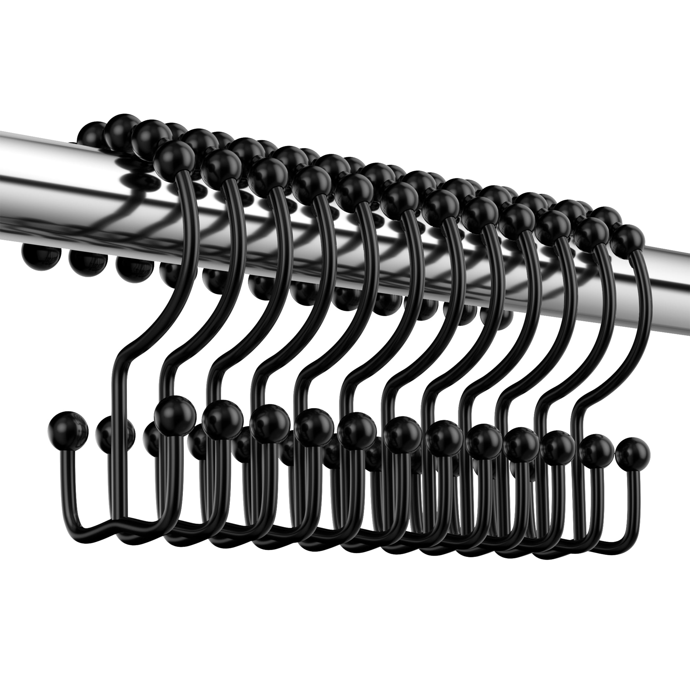 Siaomo Rustproof Metal Nickel Shower Curtain Rings Hooks, Easy Glide