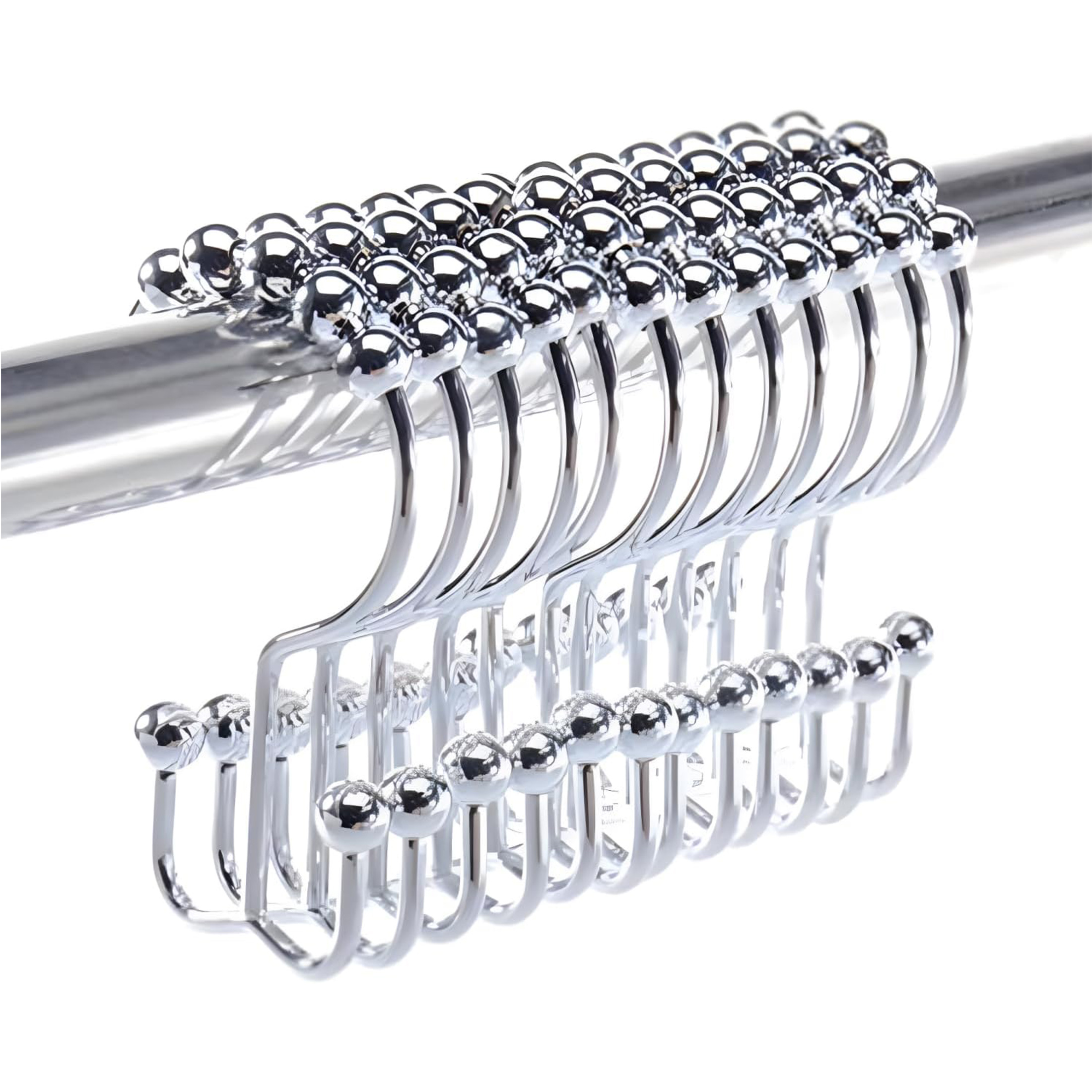 Heavy Duty Polished Chrome Roller Shower Curtain Rings Hooks Set of