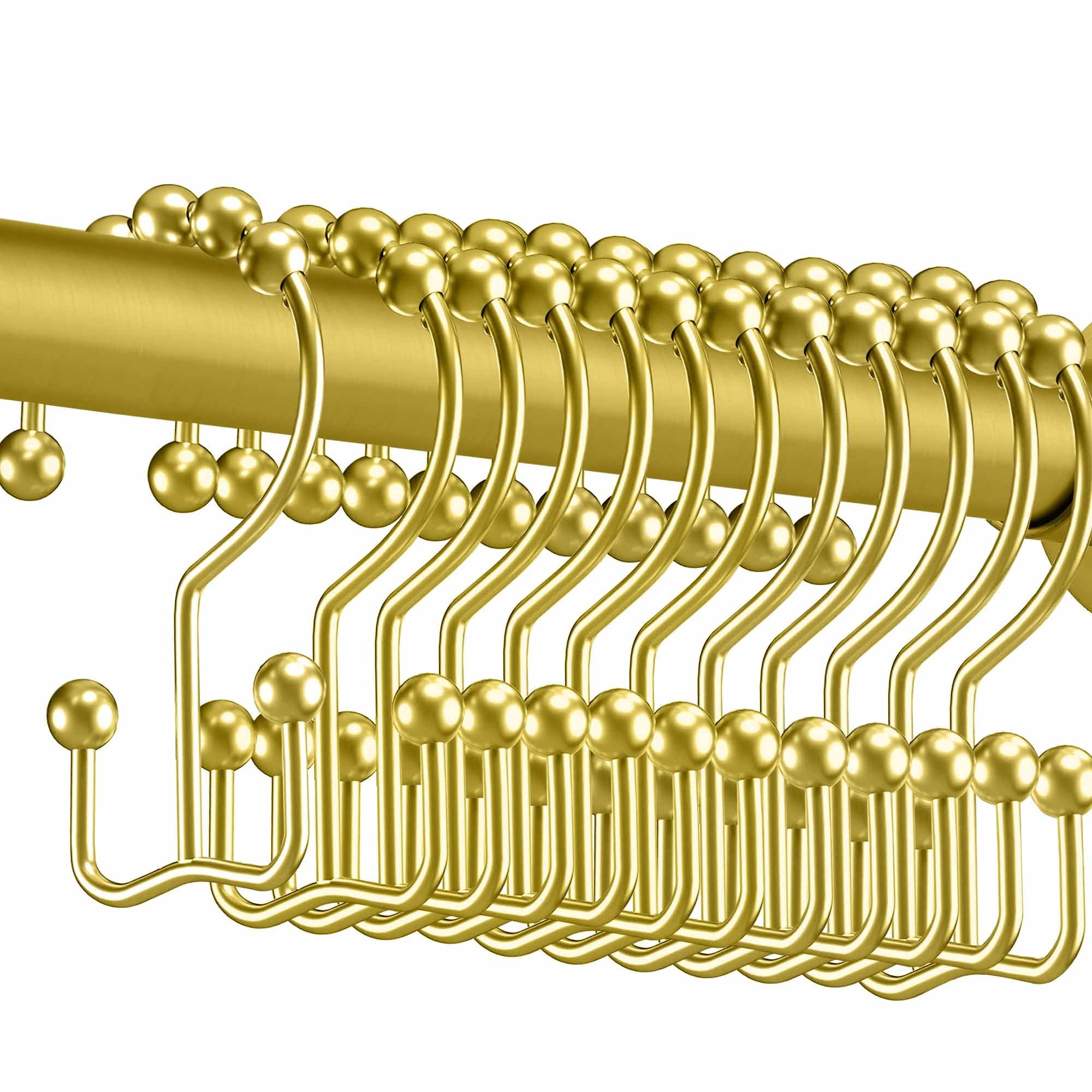 Siaomo Shower Curtain Rings Hooks,Stainless Steel,Rustproof,for Bathroom-Double Hooks-Set of 12,Gold