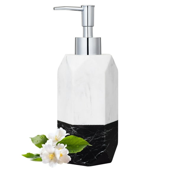 Siaomo Soap Dispenser with Pump, [8.45 oz] Resin with Marble Finish, Hand Soap Dispenser for Bathroom, Dish Soap Dispenser for Kitchen, Refillable Liquid - White and Black splice