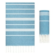 Siaomo Turkish Beach Towel Cotton,Sand Proof,Oversized 71*35",Quick Dry,Soft,Travel Towels -Blue