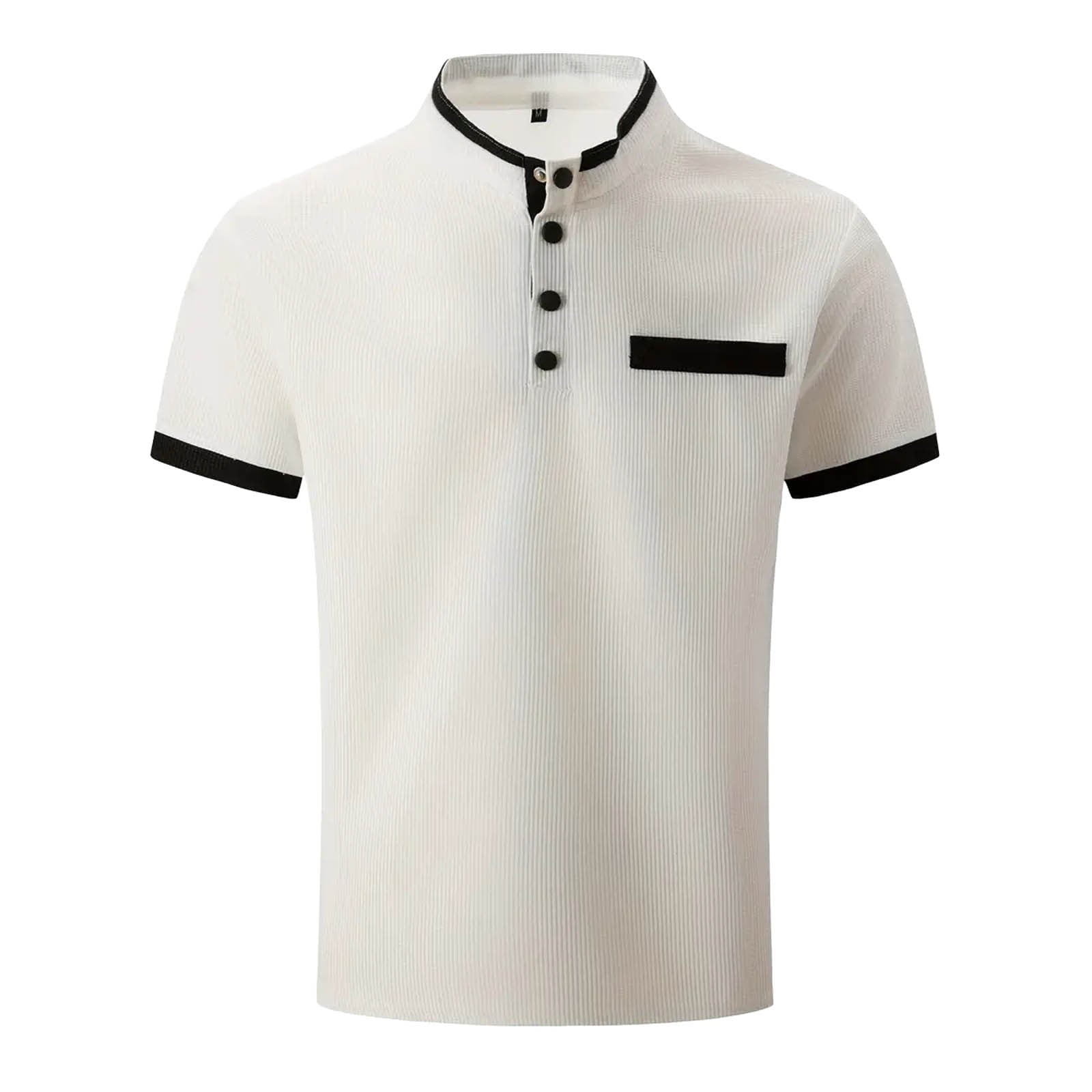 Siaonvr Men Summer Pocket Lapel Polo Shirts Men's Casual Ribbed Lapel ...