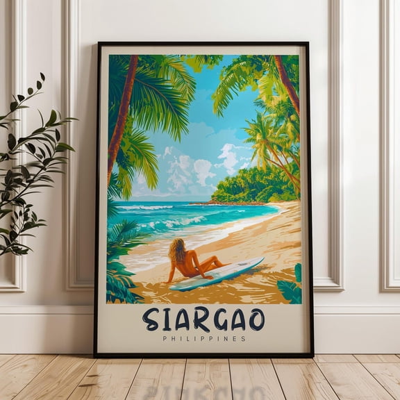 Siargao Philippines Travel Print, Tropical Island Surfing Art, Unframed Paper Poster 11x14in
