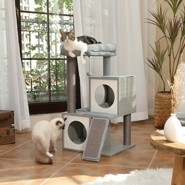 Siavonce Cat Tree Luxury 34 Inches Cat Tower with Double Condos Grey