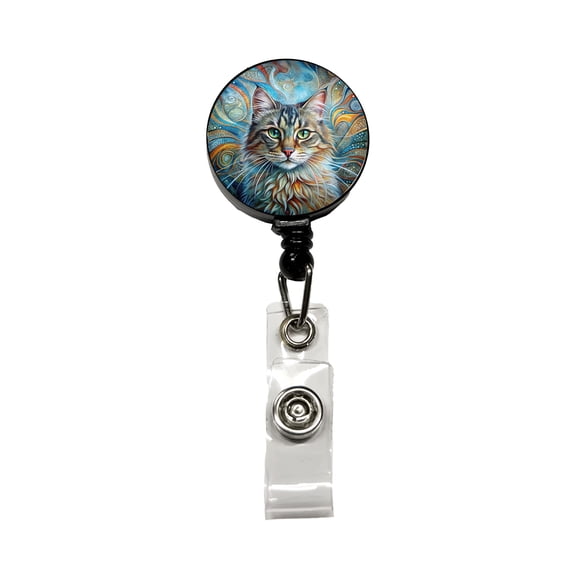 Siberian Cat Abstract Art Retractable Reel ID Badge Key Card Name Tag Holder with Clip