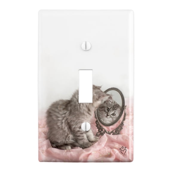 Siberian Cat Kitten Mirror Fairest Of Them All Plastic Wall Decor Toggle Light Switch Plate Cover