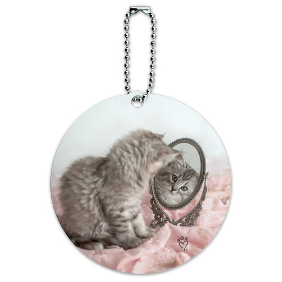 Siberian Cat Kitten Mirror Fairest Of Them All Round Luggage ID Tag Card Suitcase Carry-On
