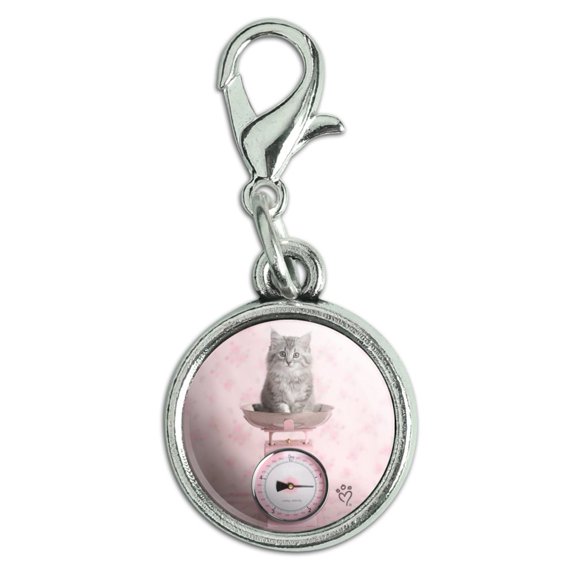 Siberian Cat Kitten Tipping The Scale Antiqued Bracelet Pendant Zipper Pull Charm with Lobster Clasp