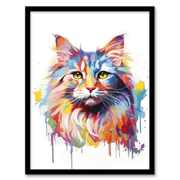 Siberian Cat Lover Gift Pet Portrait Pastel Colour Rainbow Artwork Painting Art Print Framed Poster Wall Decor 12x16 inch