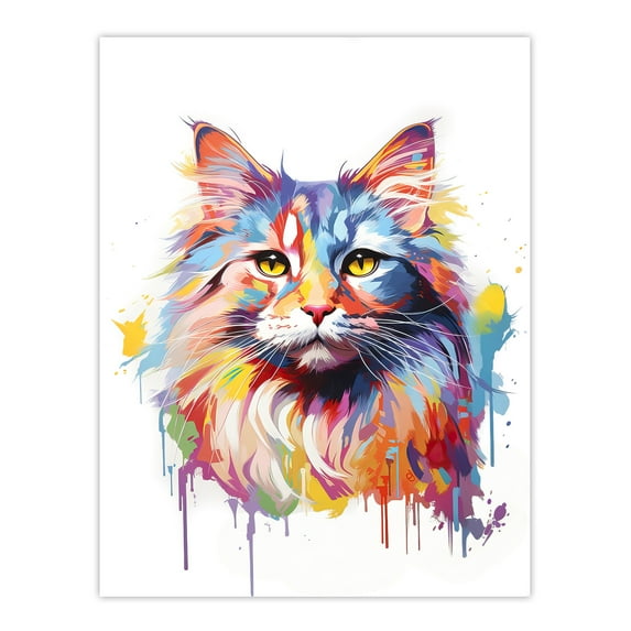 Siberian Cat Lover Gift Pet Portrait Pastel Colour Rainbow Artwork Painting Large Wall Art Poster Print Thick Paper 18X24 Inch