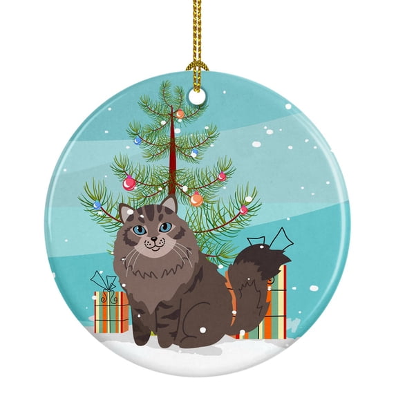 Siberian Cat Merry Christmas Tree Ceramic Ornament