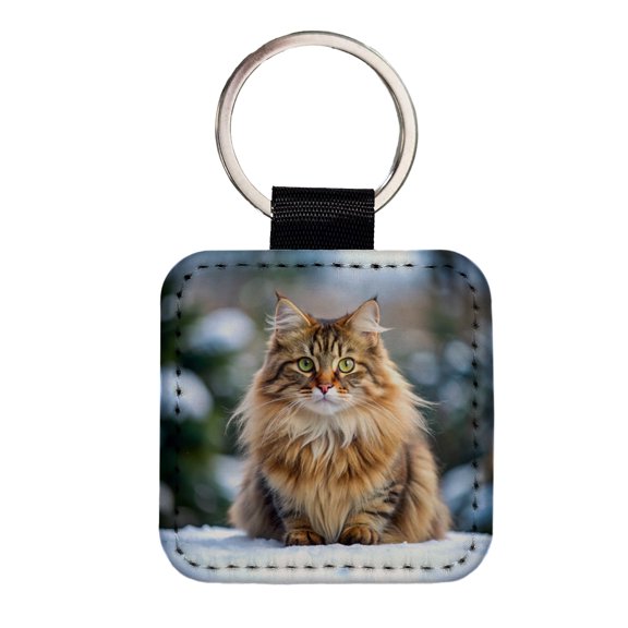 Siberian Cat Photo Faux Leather Square Keychain