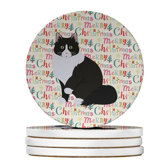 Siberian Forest Cat Christmas Large Sandstone Coasters Pack of 4 4 in x 4 in