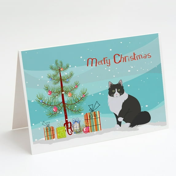 Siberian Forest Cat Merry Christmas Greeting Cards and Envelopes Pack of 8