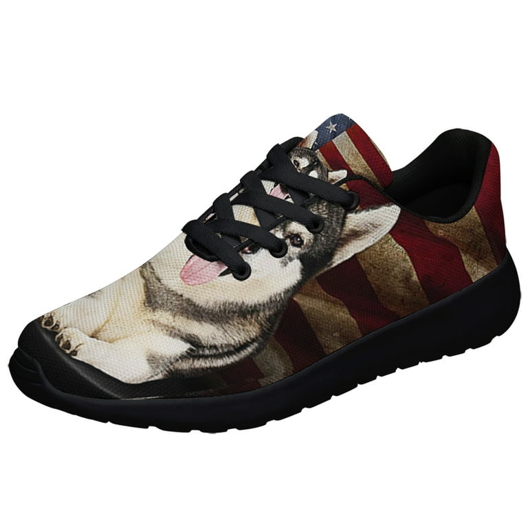 Siberian Husky American flag Shoes Sneakers Black Size