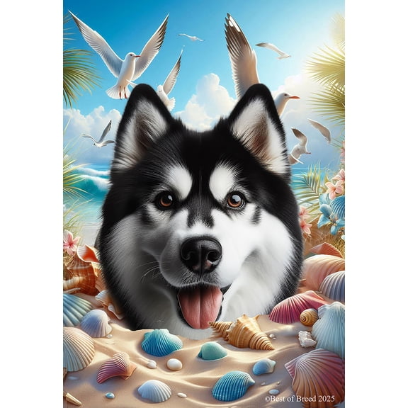 Siberian Husky Black/White - Best of Breed Summer Beach Outdoor Garden Flag 12" x 17" Mailbox Flag Dog Flag