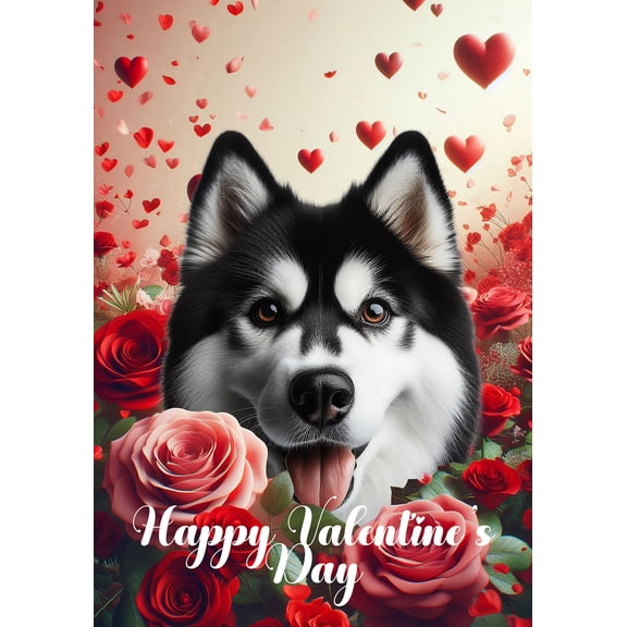 Siberian Husky Black/White - Best of Breed Valentines Day Outdoor Garden Flag 12" x 17" Mailbox Flag Dog Flag