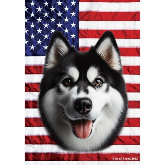 Siberian Husky Black/White Brown Eyes -  Patriotic Patriotic III House Flag