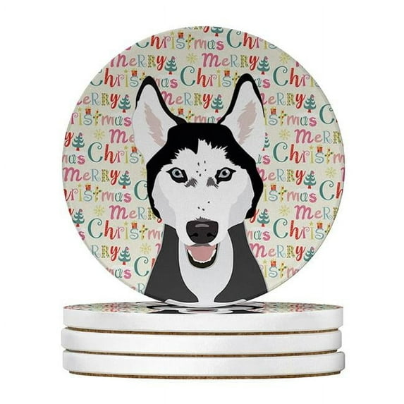 Siberian Husky Black and White #3 Christmas Large Sandstone Coasters Pack of 4 4 in x 4 in