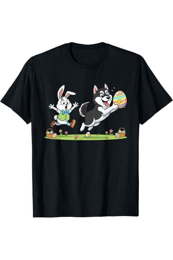 Siberian Husky Bunny Easter Egg Mens Womens Easter Day T-Shirt