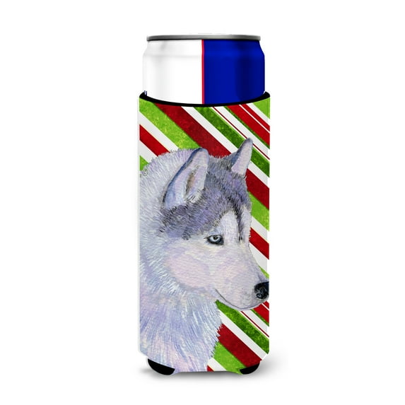 Siberian Husky Candy Cane Holiday Christmas Ultra Hugger for slim cans