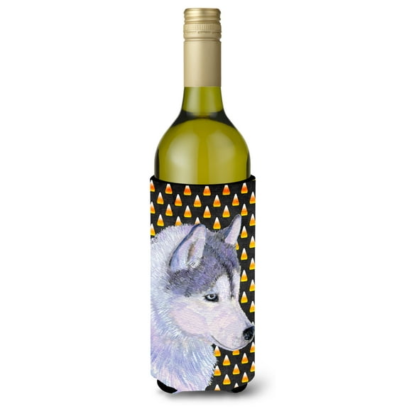 Siberian Husky Candy Corn Halloween Portrait Wine Bottle Hugger