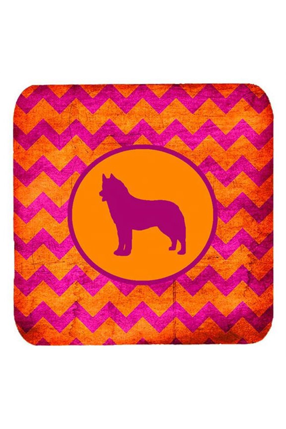 Siberian Husky Chevron Pink And Orange Foam Coasters - Set 4, 3.5 x 3.5 In.