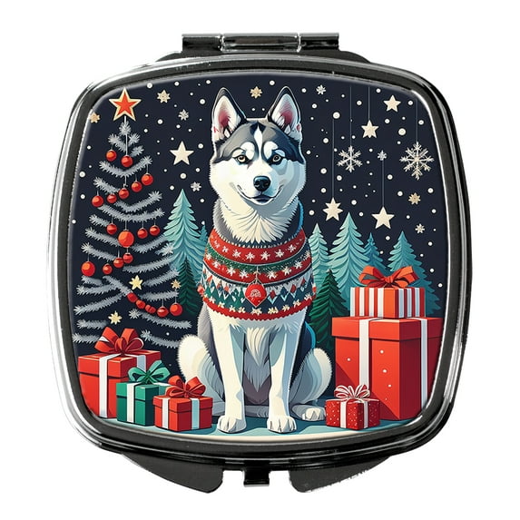 Siberian Husky Christmas Compact Mirror 2.75 in x 3 in