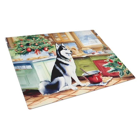 Siberian Husky Christmas Cookies Glass Cutting Board