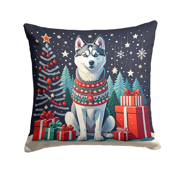 Siberian Husky Christmas Fabric Decorative Pillow 14 in x 14 in