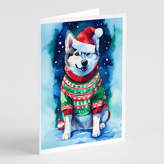 Siberian Husky Christmas Greeting Cards Pack of 8 7 in x 5 in