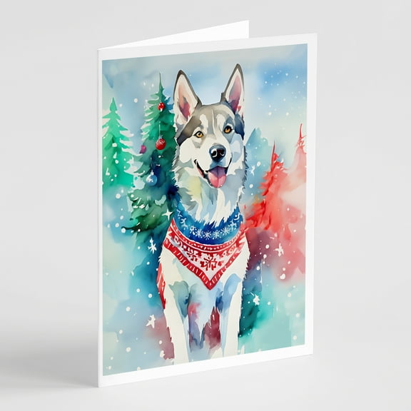 Siberian Husky Christmas Greeting Cards Pack of 8 7 in x 5 in