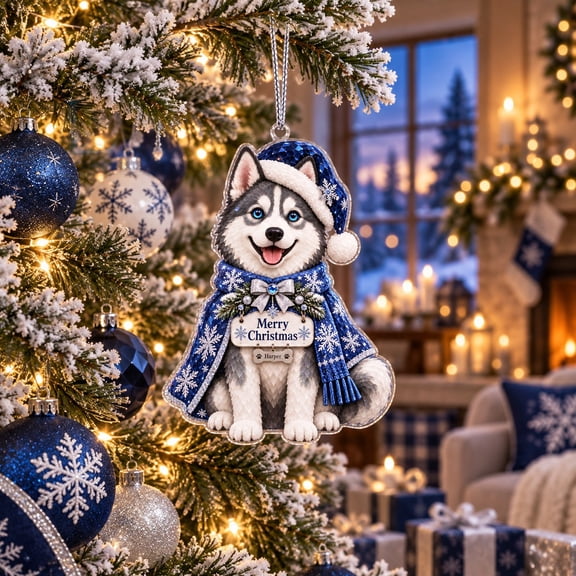Siberian Husky Christmas Ornament Snowflake Acrylic Tree Hanging for Dog Lovers