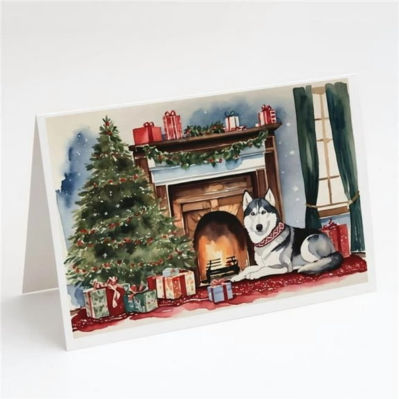 Siberian Husky Cozy Christmas Greeting Cards Pack of 8 7 in x 5 in