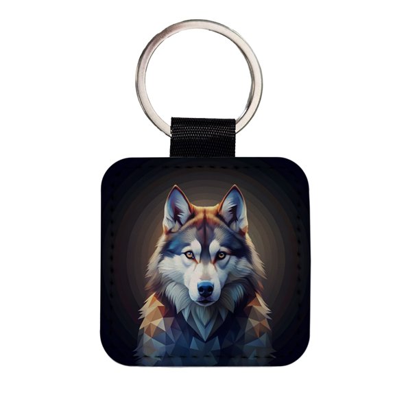 Siberian Husky Dog Abstract Stylized Art Faux Leather Square Keychain