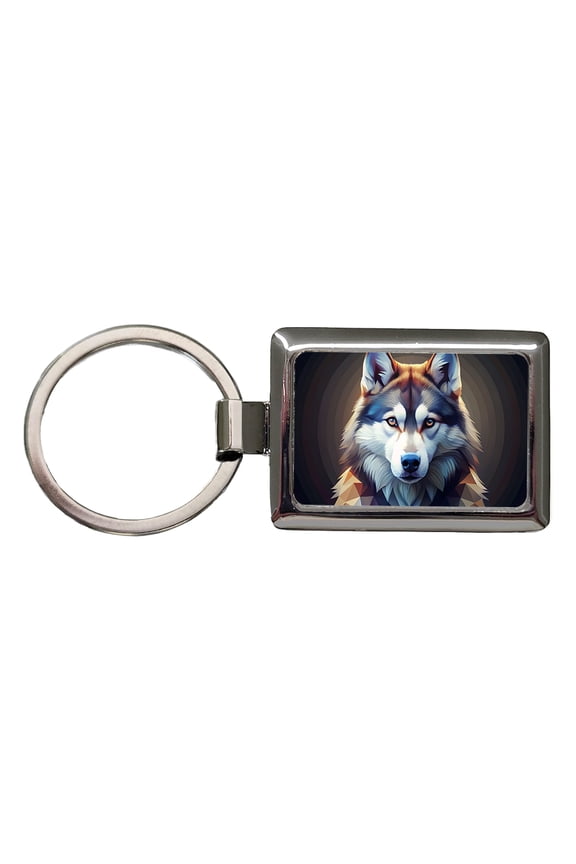 Siberian Husky Dog Abstract Stylized Art Metal Rectangle Keychain