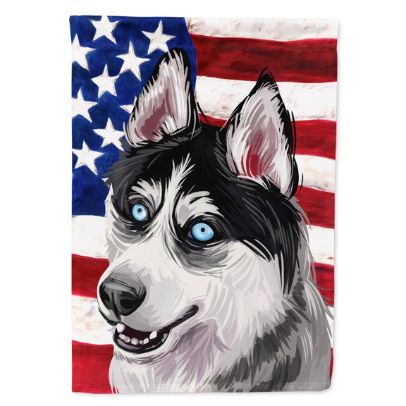 Siberian Husky Dog American Flag Flag Canvas House Size