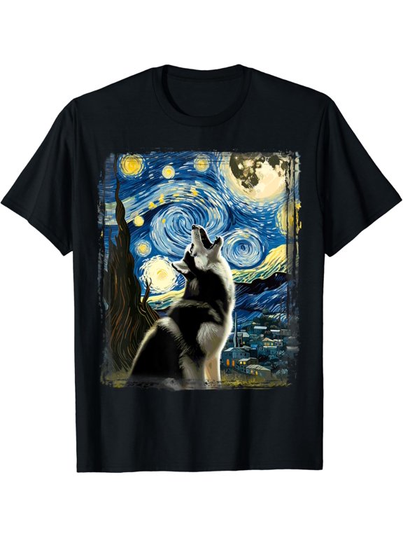Siberian Husky Dog Art Starry Night Siberian Husky Version Two T-Shirt