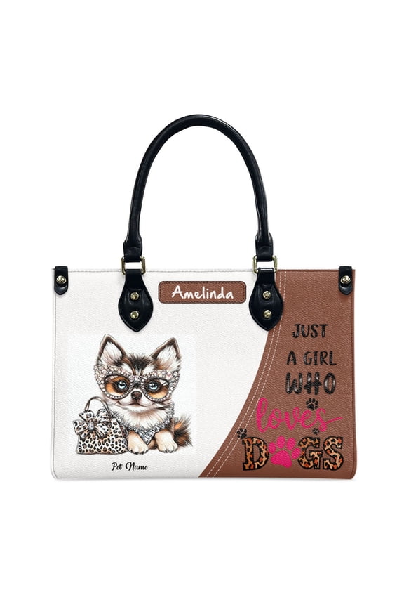 Siberian Husky Dog Bag, Personalized Leather Handbags For Women - Personalized Leather Purse with Name - Tote Bags for Mom Grandma - Custom Gifts Ideas for Her, Gift for Dog Lover