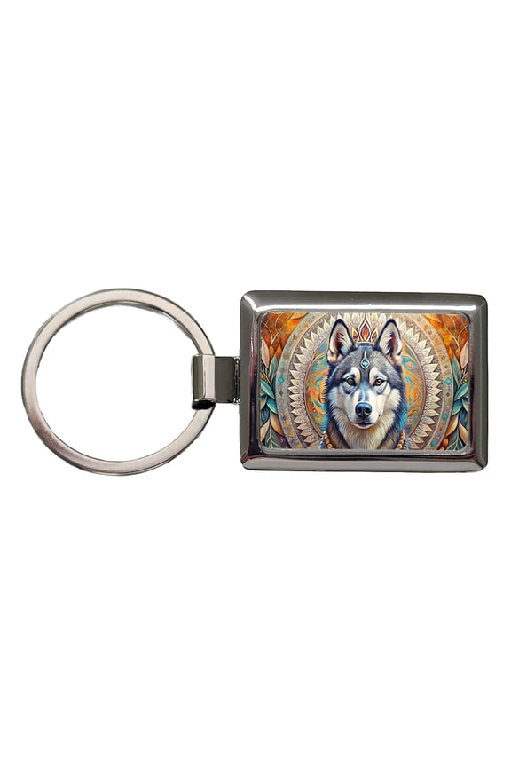 Siberian Husky Dog Bohemian Art Metal Rectangle Keychain