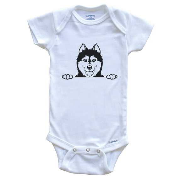 Siberian Husky Dog Breed Drawing Cute Baby Bodysuit, 6-9 months white