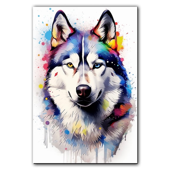 Siberian Husky Dog Cat Portrait Watercolor Painting Custom Canvas/Framed Canvas Prints - Wall Art for Home Decoration, Memorial Gift for Pet Lovers Dog Moms, home decor living room