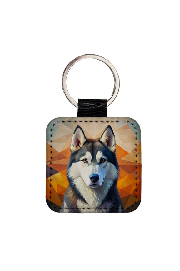 Siberian Husky Dog Contemporary Art Faux Leather Square Keychain