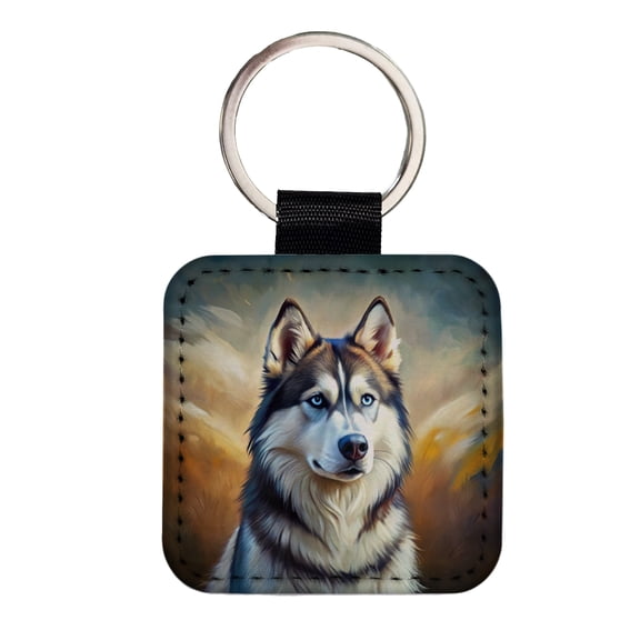 Siberian Husky Dog Expressionism Art Faux Leather Square Keychain
