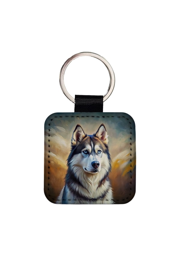 Siberian Husky Dog Expressionism Art Faux Leather Square Keychain