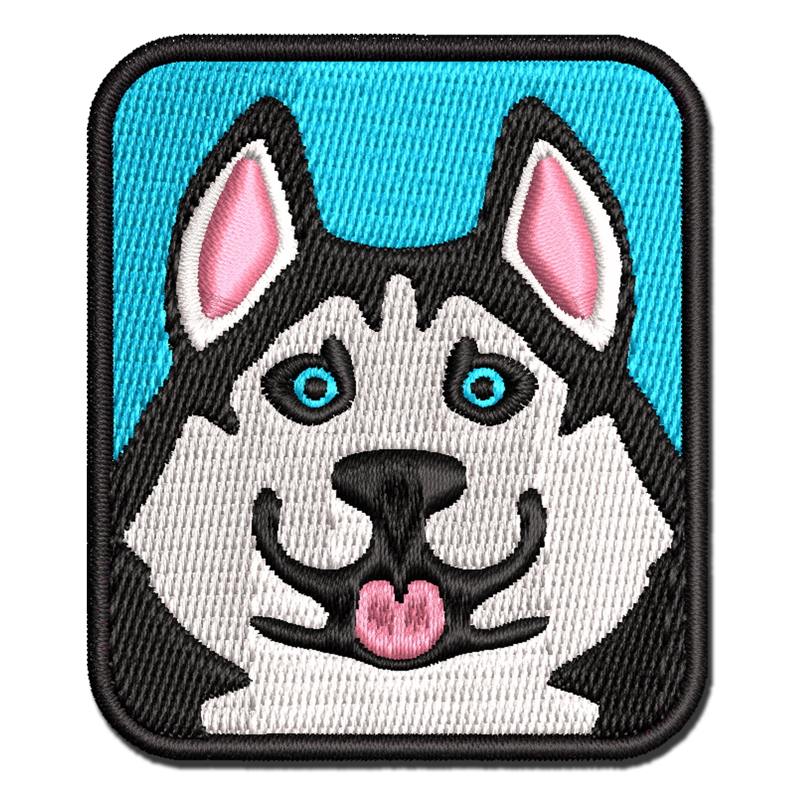 Siberian Husky Dog Face Applique Multi-Color Embroidered Hook & Loop Patch - 3.5 Inch Large