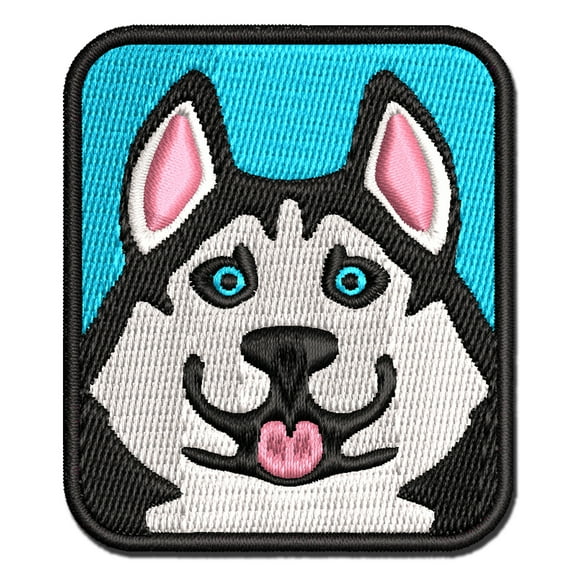 Siberian Husky Dog Face Applique Multi-Color Embroidered Iron-On Patch - 3 Inch Medium