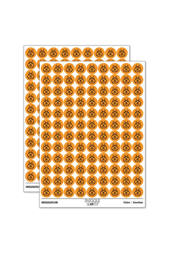 Siberian Husky Dog Face 200+ Round Stickers - Orange - Gloss Finish - 0.50" Size