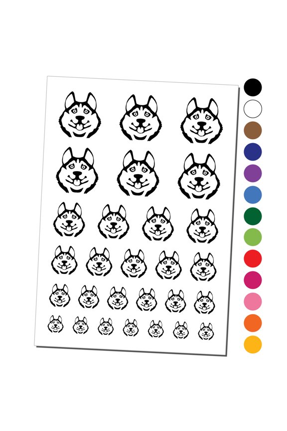 Siberian Husky Dog Face Water Resistant Temporary Tattoo Set Fake Body Art Collection - Orange