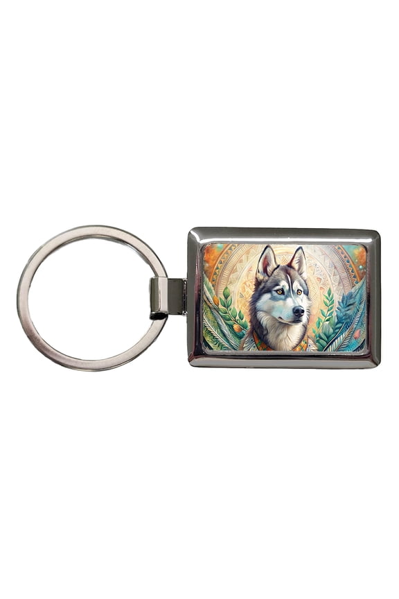 Siberian Husky Dog French Bohemian Art Metal Rectangle Keychain